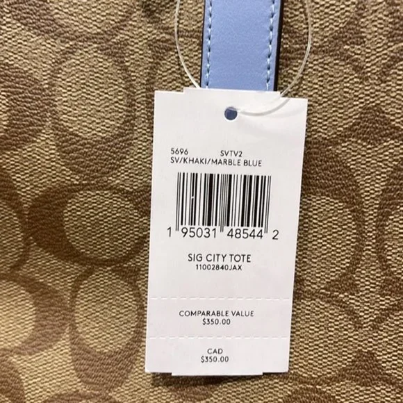 Coach 5696 City Tote In Signature Canvas In Khaki/Marble Blue - Picture 5 of 16